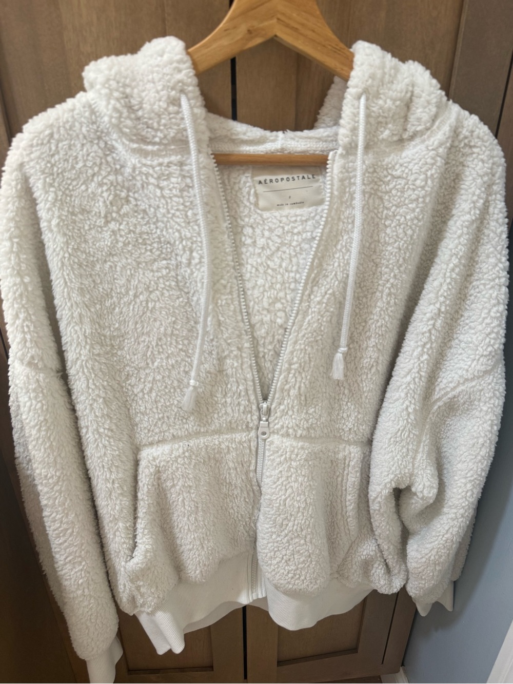 Aeropostale Cream Sherpa Zip-Up Hoodie Jacket